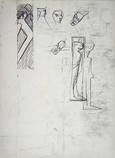 Studie voor decoratief paneel: geometrische figuren, voor de Cave of the Golden Calf door Spencer Frederick Gore